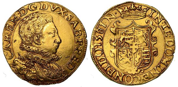 CARLO EMANUELE I. Il Grande (1580-1630). Doppia 1581 (II Tipo). Nizza.