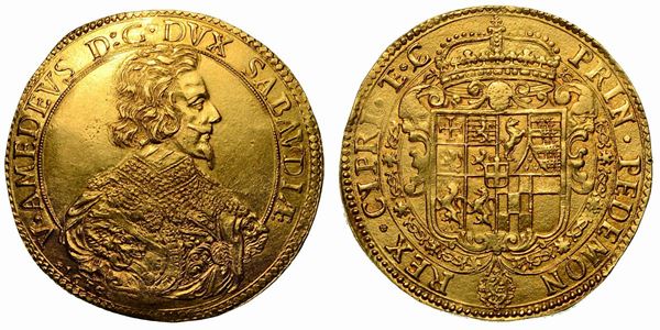VITTORIO AMEDEO I. Il leone di Susa (1630-1637). Da 10 scudi d'oro 1635 (IV tipo). Torino.