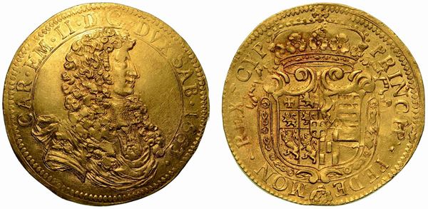CARLO EMANUELE II. L'Adriano del Piemonte (1648-1675). Da 10 scudi d'oro 1663 (IV tipo). Torino.