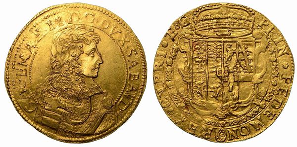 CARLO EMANUELE II. L'Adriano del Piemonte (1648-1675). Da 10 scudi d'oro 1660 (III tipo). Torino.