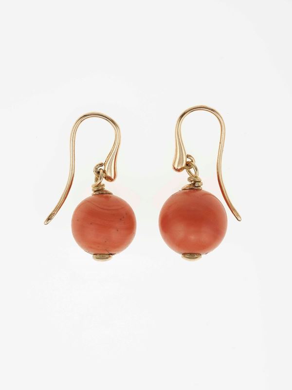 Pair of coral and silver earrings