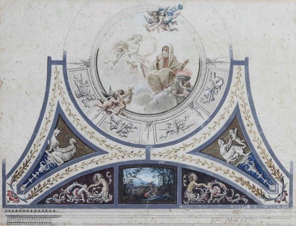 Scuola italiana della fine del XVIII secolo Studio di affresco e di interno