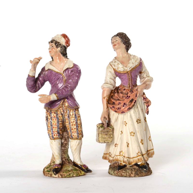 Coppia di figurine<BR>Napoli, inizio del XIX secolo  - Auction Ceramics and  [..]