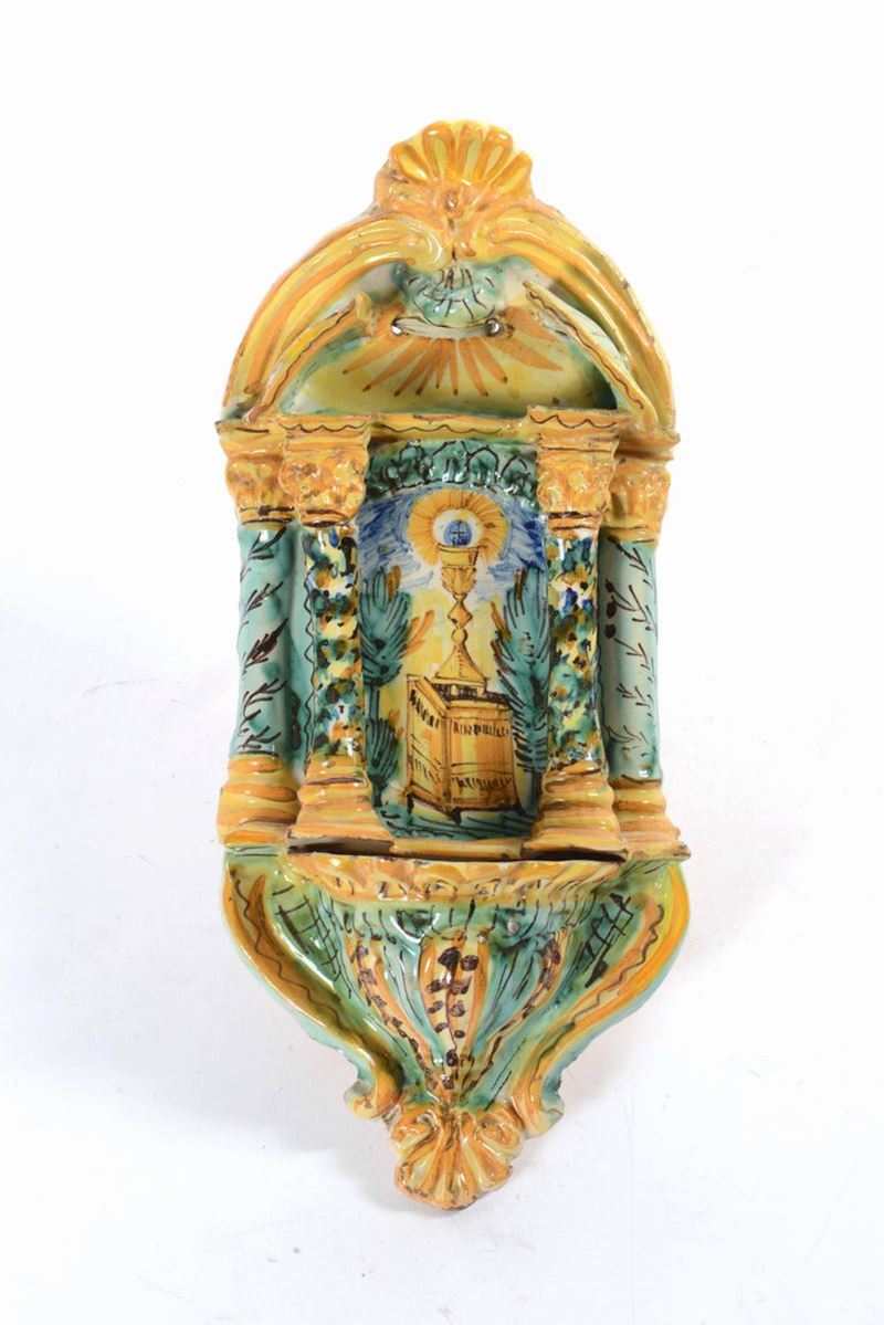 Acquasantiera<BR>Ariano Irpino o Grottaglie, XVIII - XIX secolo  - Auction Ceramics and Glass | Timed Auction - Cambi Casa d'Aste