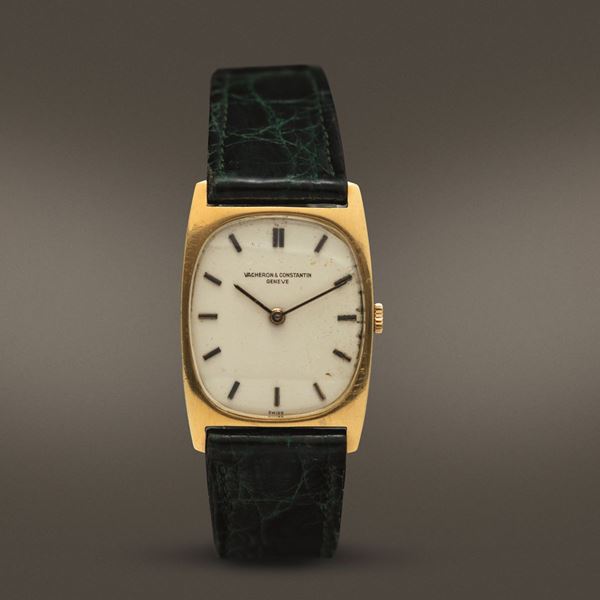 VACHERON & CONSTANTIN - ref 7813, elegante orologio da polso con cassa tonneau in oro giallo 18k, carica manuale e quadrante argentè