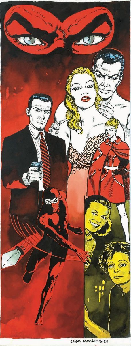 Larry Camarda : Diabolik: Tributo alle Sorelle Giussani<BR>  (2021)  - tecnica mista su cartoncino Fabriano da 640g - Auction Fumetti d'Autore - IV - Cambi Casa d'Aste