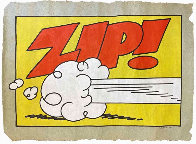 Massimo Mattioli : Noises: Zip!  (1995)  - Acrilico su carta fatta a mano. - Asta Fumetti d'Autore - IV - Cambi Casa d'Aste
