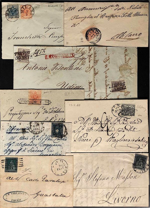 1860/1865, Antichi Stati Italiani, 11 lettere o gran parte di lettere.