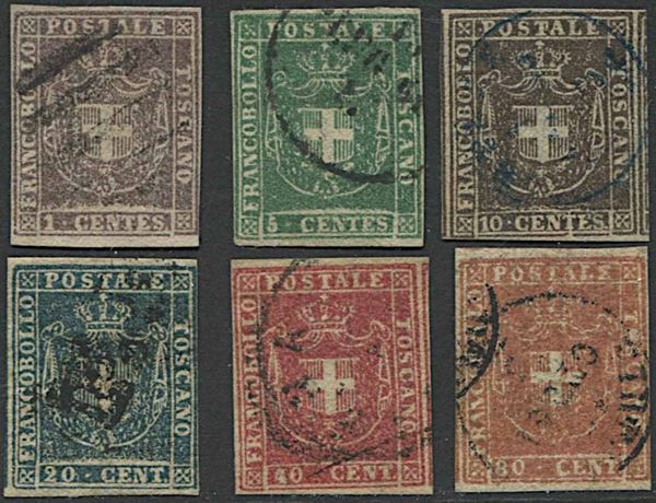 1860, Toscana, Governo Provvisorio, serie usata di 6 valori.
