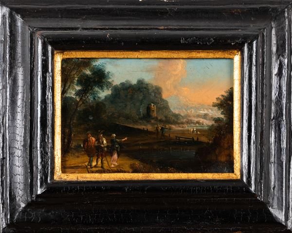 Scuola del XVIII secolo Paesaggi con scene di genere