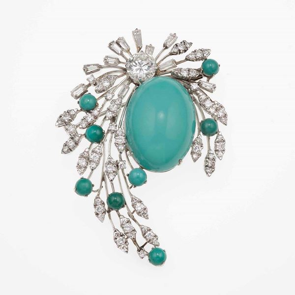 Diamond and turquoise brooch