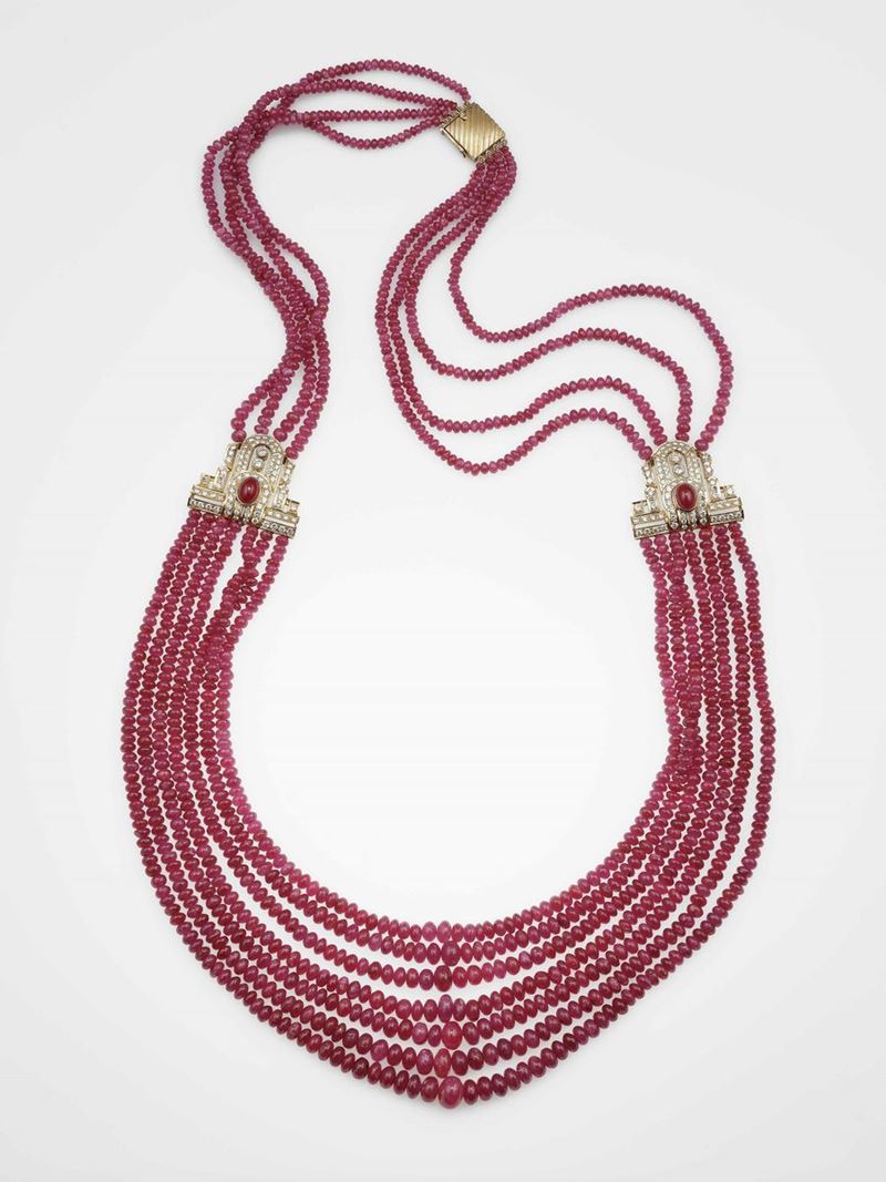 Ruby, diamond and gold necklace  - Auction Fine and Coral Jewels - Cambi Casa d'Aste
