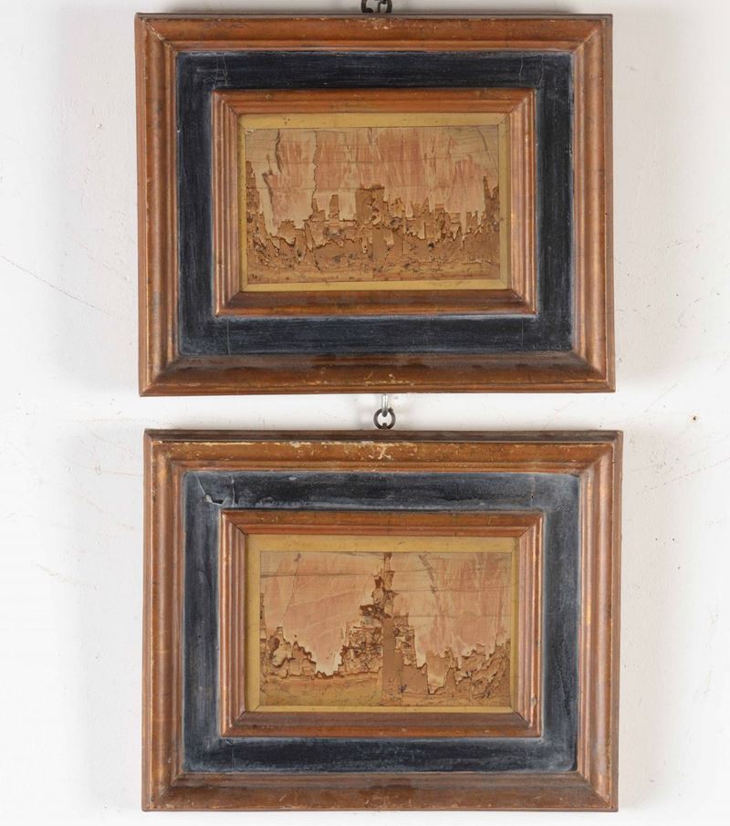 Due pietre paesine in cornici in legno laccato. XVIII secolo  - Auction Antique  [..]