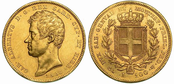 REGNO DI SARDEGNA. CARLO ALBERTO DI SAVOIA, 1831-1849.  100 Lire 1836. Genova.