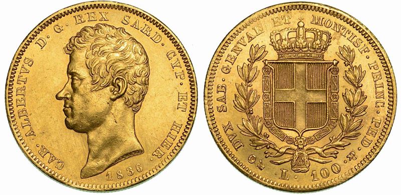 REGNO DI SARDEGNA. CARLO ALBERTO DI SAVOIA, 1831-1849.<BR> 100 Lire 1836.  [..]