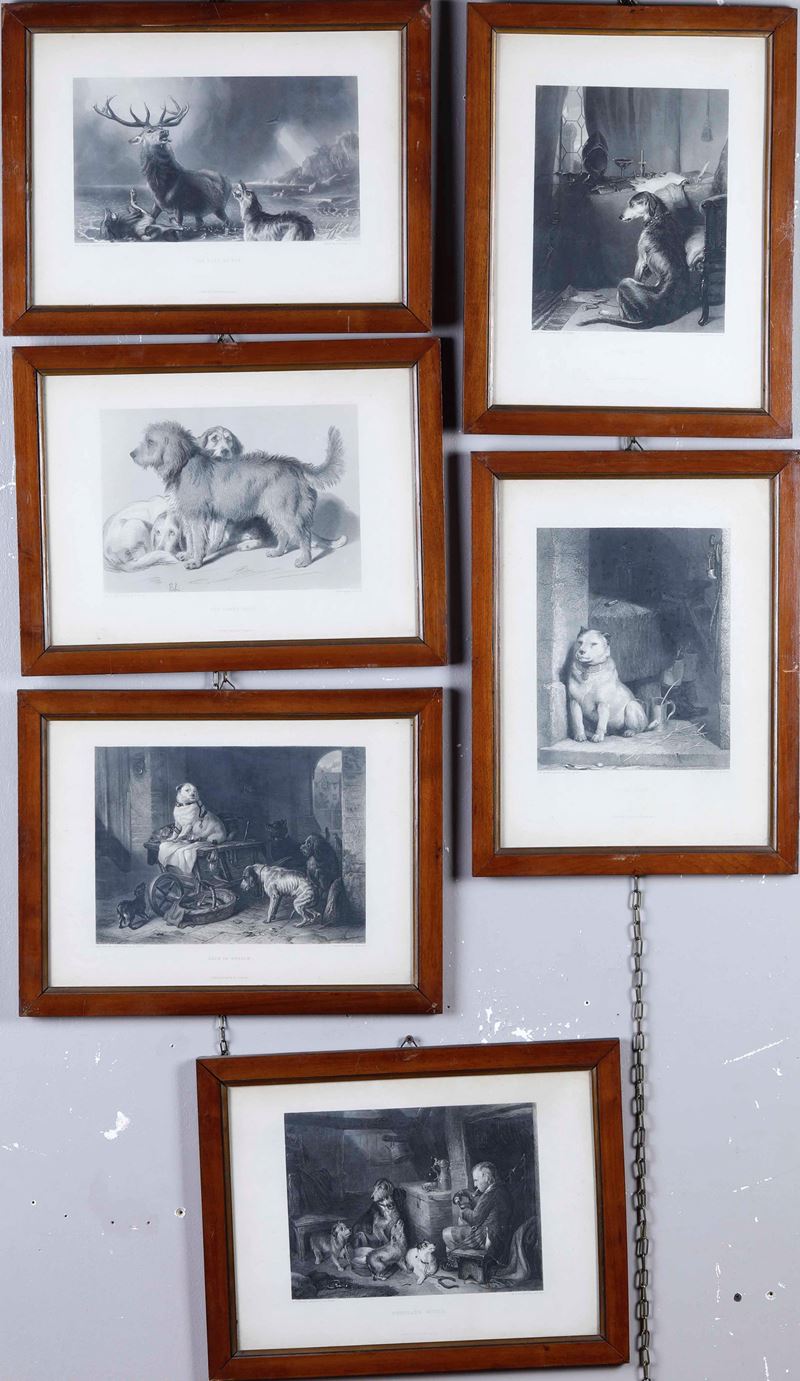 Gruppo di incisioni raffiguranti animali e scene di caccia  - Auction Antique June  [..]