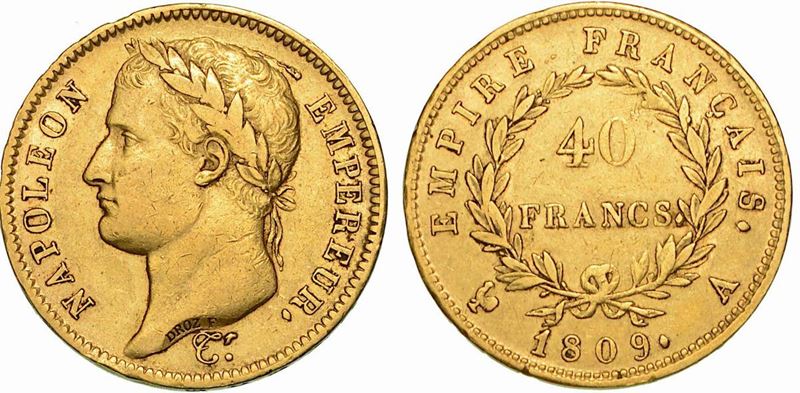 FRANCIA. NAPOLEON I, 1801-1815. 40 Francs 1809. Parigi.  - Auction Numismatics -  [..]
