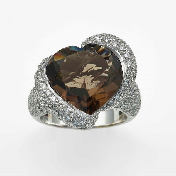 Smoky quartz and diamond ring