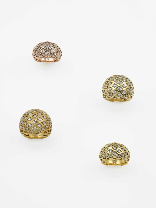 Group of seven diamond and gold rings