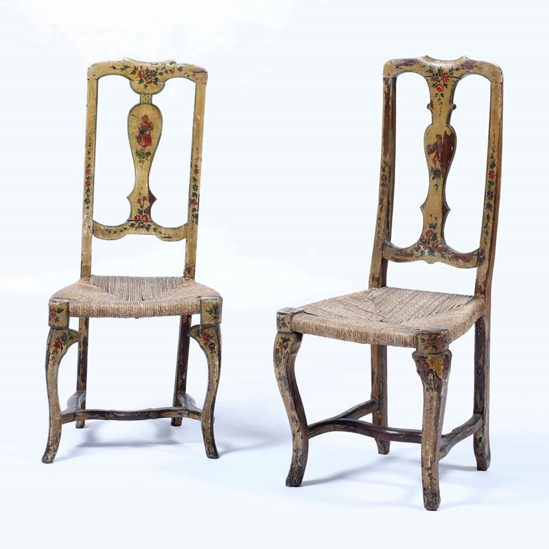 Coppia di sedie in legno dipinto. Venezia, XIX secolo  - Auction Antique June |  [..]
