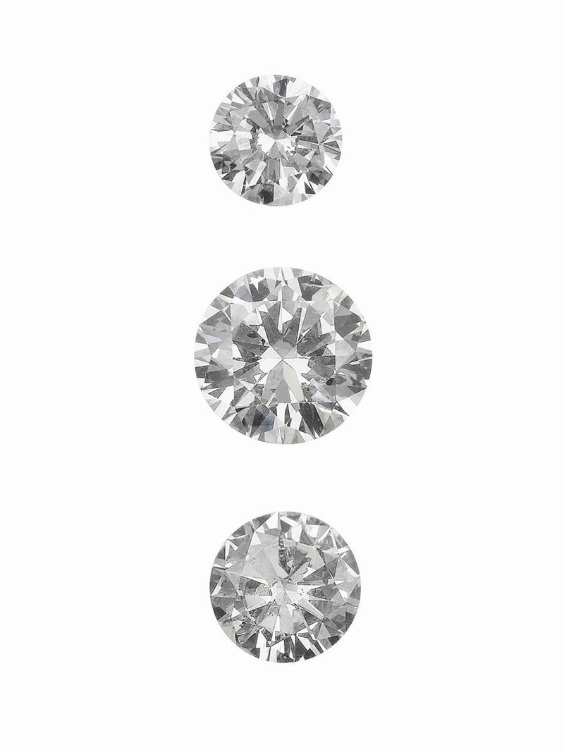 Three unmounted brilliant-cut diamonds  - Auction Fine and Coral Jewels - Cambi  [..]