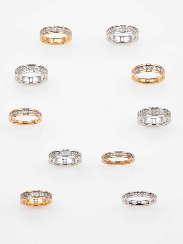 Group of ten diamond and gold rings