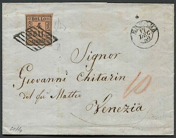 1859, Romagne, lettera da Ferrara per Venezia del 17 dicembre 1859.