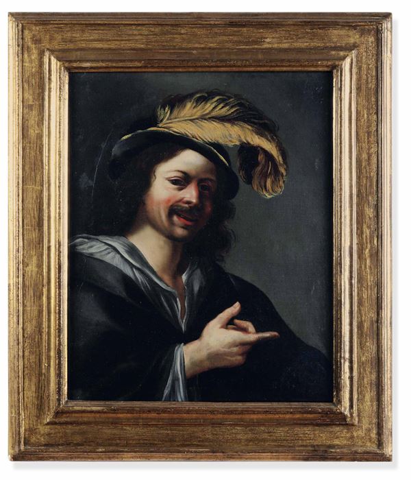 Scuola caravaggesca del XVII secolo Ritratto di uomo con cappello