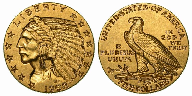 USA. REPUBLIC. 5 Dollars "Indian Head" 1908.  - Auction Numismatics -  [..]