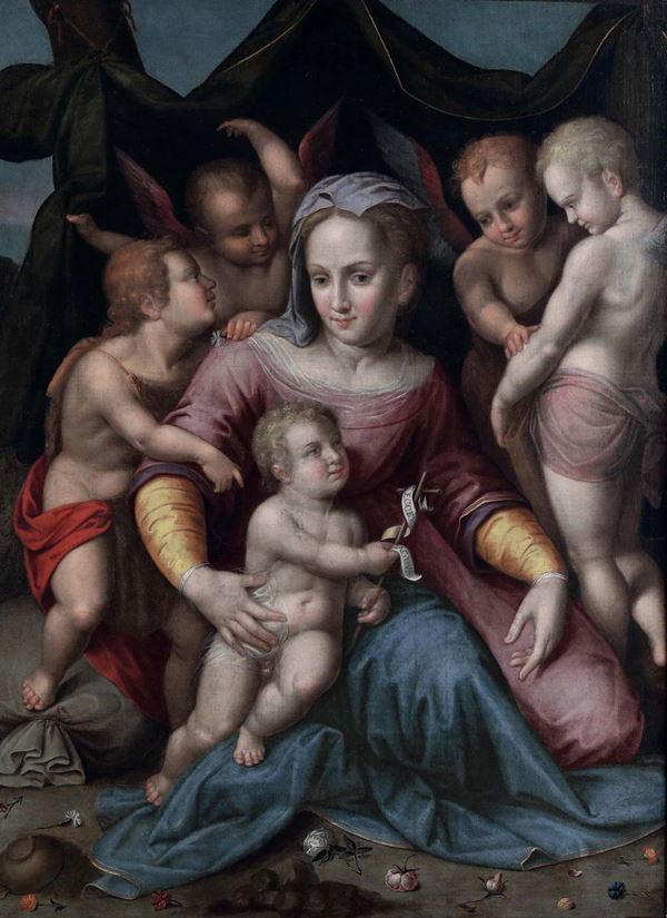 Matteo P&#233;rez detto Matteo da Lecce - Madonna con Bambino, San Giovannino e cherubini