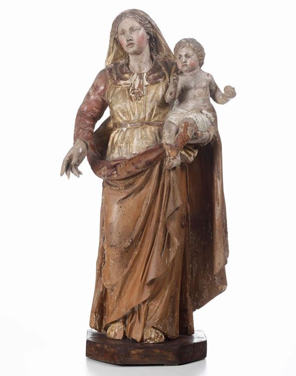 A wooden Madonna with child, Baroque art, Central/Southern Italy