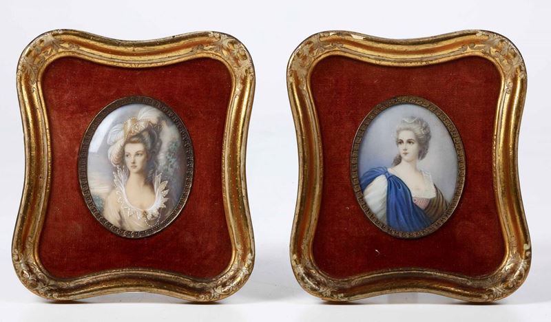 Due miniature raffiguranti ritratti di gentildonne, XIX secolo  - Asta Dipinti Antichi | Cambi Time - Cambi Casa d'Aste
