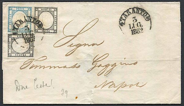 1861, Province Napoletane, lettera da Taranto per Napoli del 3 luglio 1862.