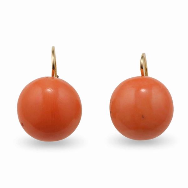 Pair of coral and gold earrings