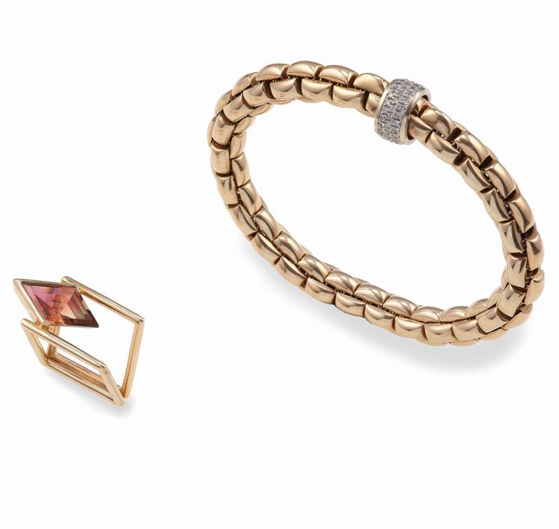 Gold bracelet signed Fope and tourmaline ring  - Auction Fine and Coral Jewels -  [..]
