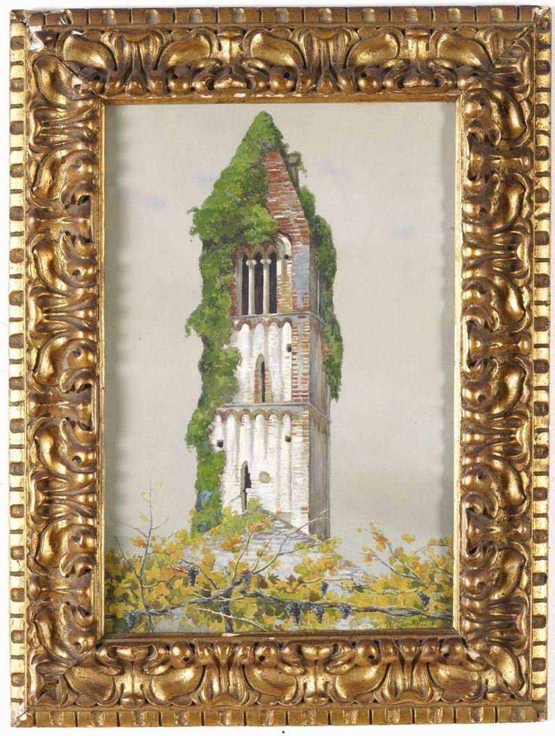 Artista del XIX secolo Veduta di capanile  - acquerello su carta - Asta Dipinti Antichi | Cambi Time - Cambi Casa d'Aste