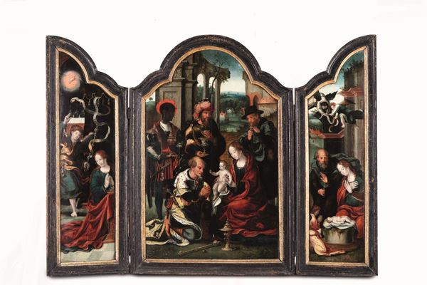 Pieter Coecke van Aelst - Adorazione dei Magi, Annunciazione e Adorazione del Bambino