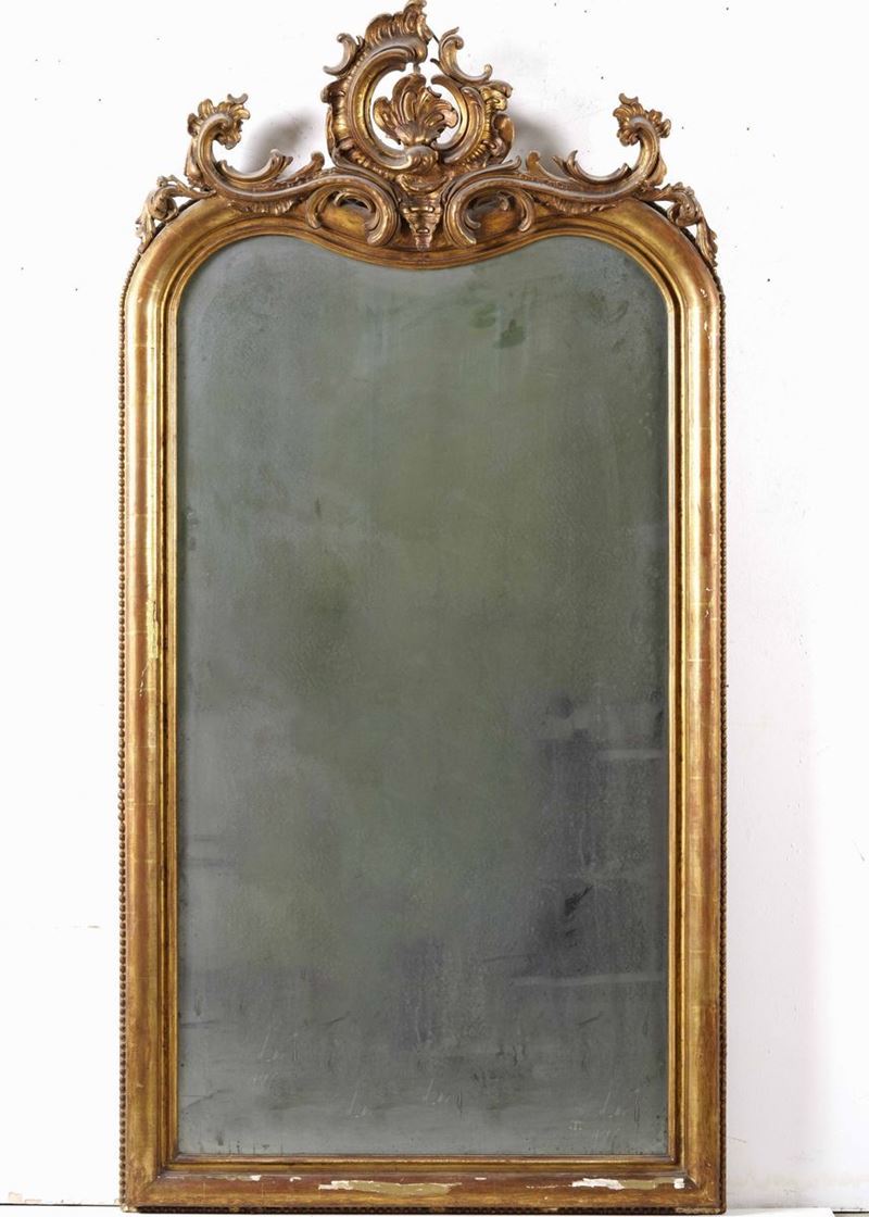 Specchiera in legno dorato e intagliato, XIX secolo  - Asta Antiquariato Giugno  [..]