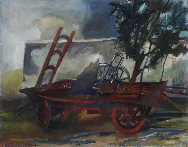 Giuseppe Zigaina : Senza titolo  (1955)  - olio su cartone applicato su tavola -  [..]