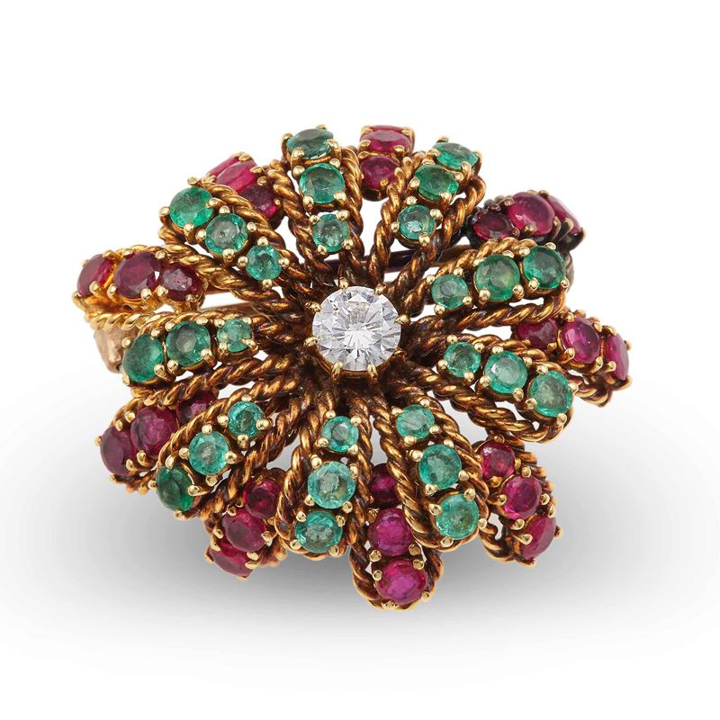 Gem-set and diamond brooch  - Auction Fine and Coral Jewels - Cambi Casa d'Aste