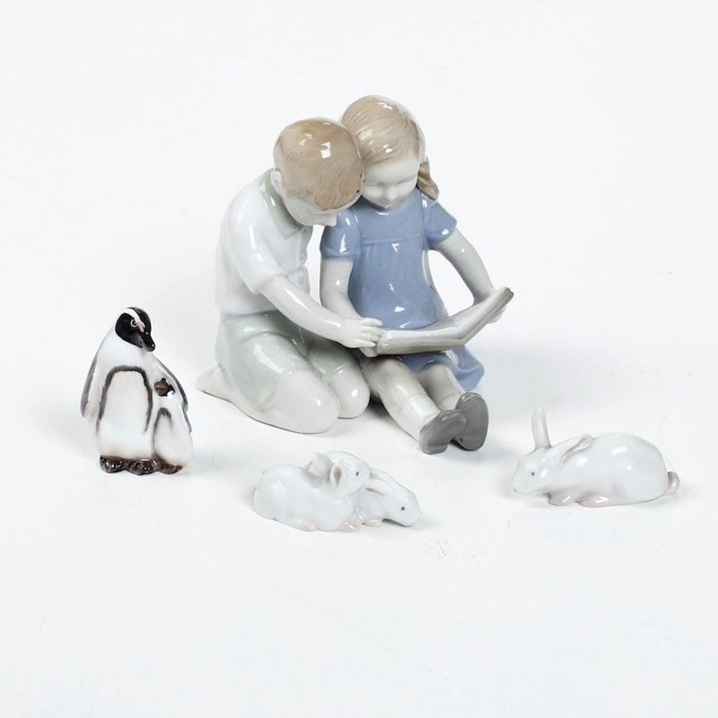 Figurine con bimbi, pinguini e conigli<BR>Dresda, Inghilterra e Copenaghen, XX secolo  - Asta Ceramiche e Vetri | Cambi Time - Cambi Casa d'Aste