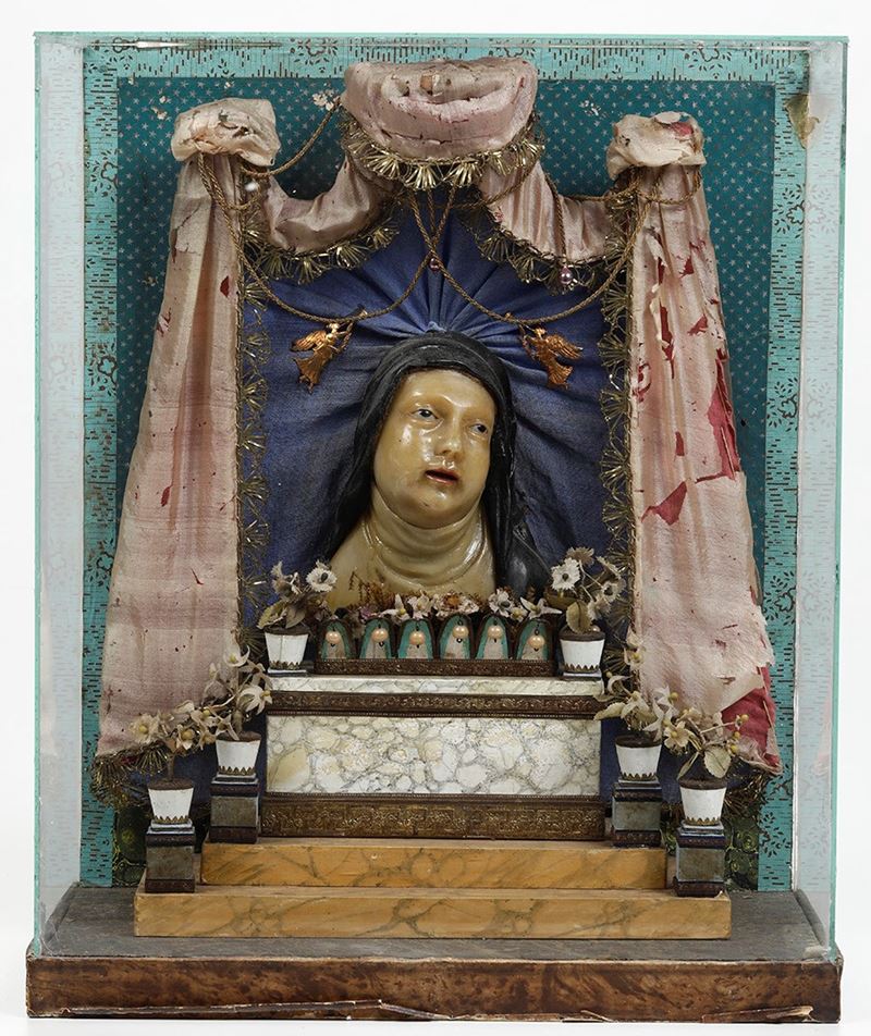 Altarolo devozionale con figura di Santa in cera. XIX secolo  - Asta Scultura | Cambi Time - Cambi Casa d'Aste
