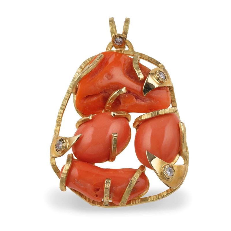 Coral, diamond and gold pendant  - Auction Fine and Coral Jewels - Cambi Casa d'Aste