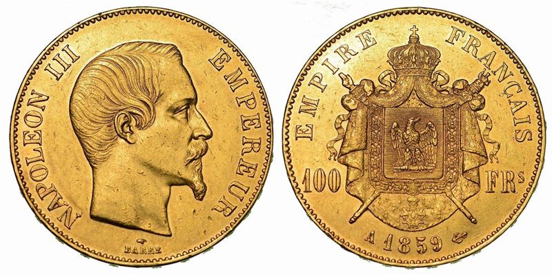 FRANCIA. NAPOLEON III, 1852-1870. 100 Francs 1859. Parigi.  - Auction Numismatics  [..]