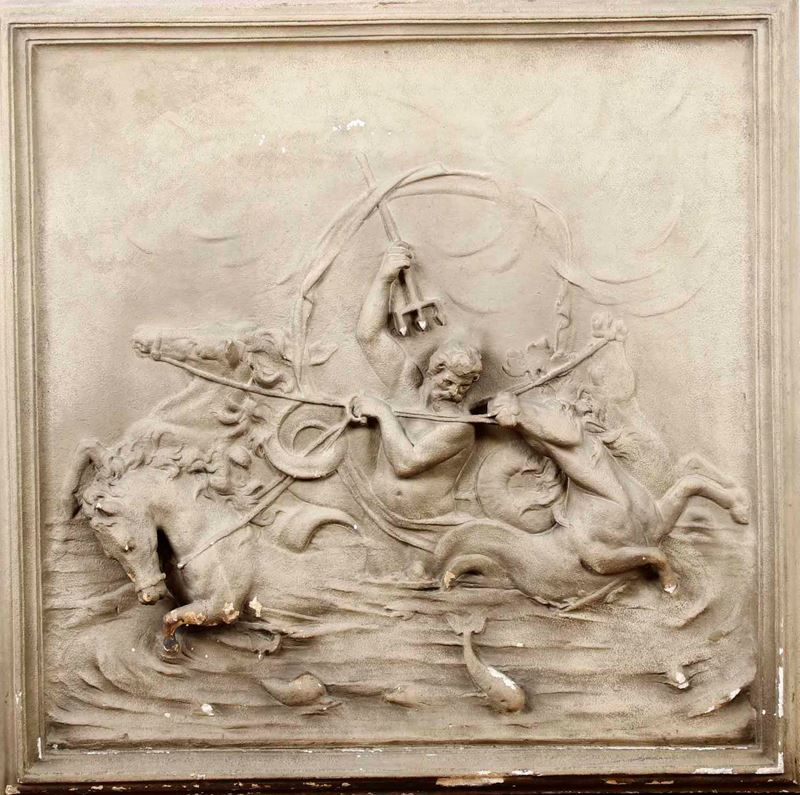 Bassorilievo in gesso raffigurante Nettuno con cavalli marini. Plasticatore del XIX-XX secolo  - Auction Sculptures | Cambi Time - Cambi Casa d'Aste