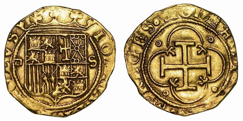 SPAGNA. JUANA E CARLOS I, 1516-1555. Escudo. Siviglia.  - Auction Numismatics -  [..]