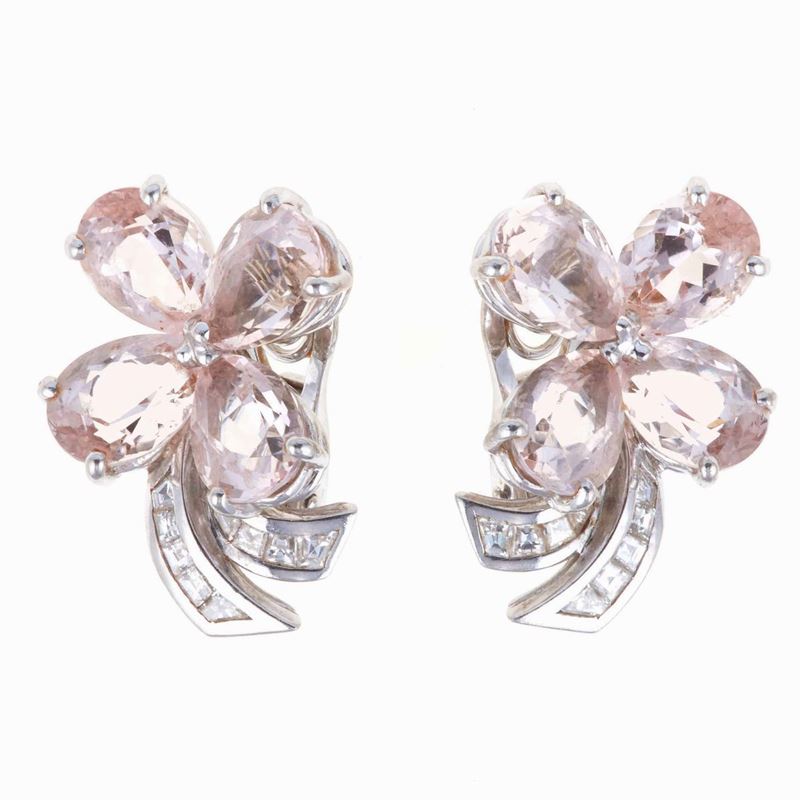 Pair of morganite, diamond, platinum and gold earrings. Signed Faraone  - Auction  [..]
