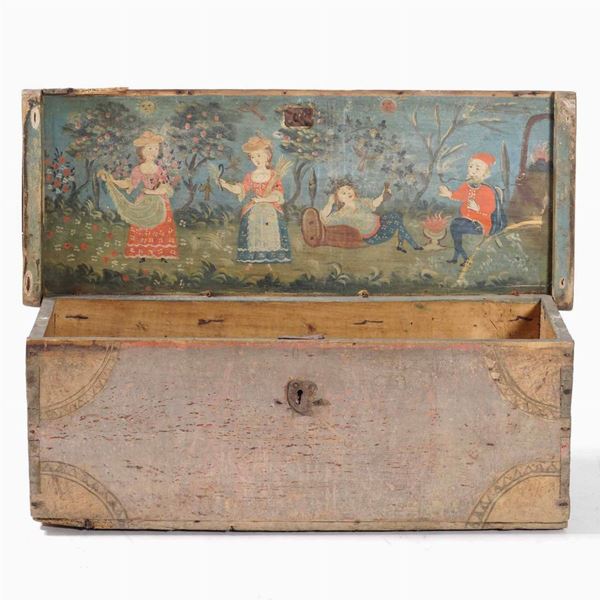 Cassa da marinaio con coperchio dipinto. XIX secolo