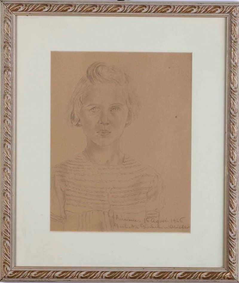 Disegno a matita su carta raffigurante fanciulla, 1946  - Auction Antique June |  [..]