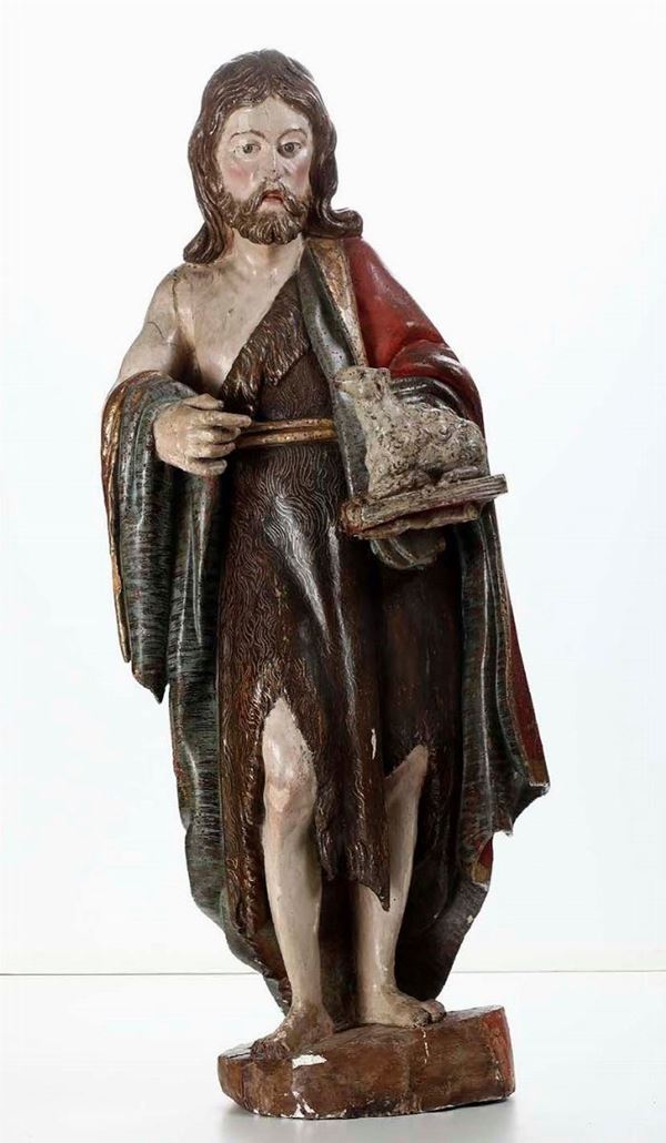 San Giovanni Battista. Legno intagliato e dipinto. Scultore del XVII-XVIII secolo